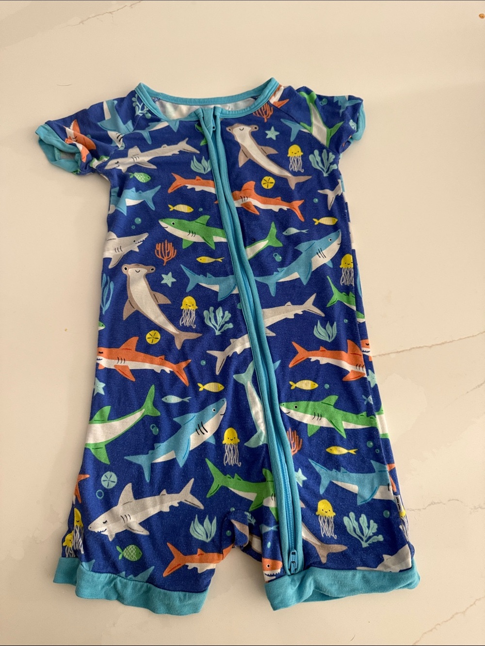 Little Sleepies Blue Multi Shark Print Short Sleeve One-Piece